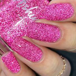 Hot Pink Nails with Glitter Add Some Sparkle to Your Look