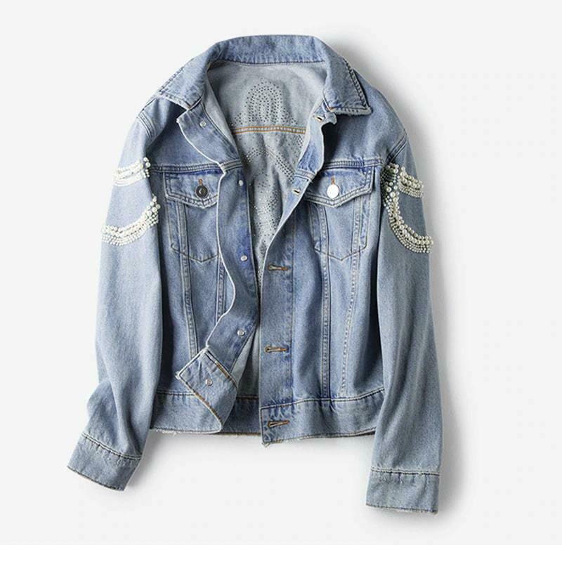 Pearl Studded Denim Jacket Adding a Touch of Elegance to Your Wardrobe