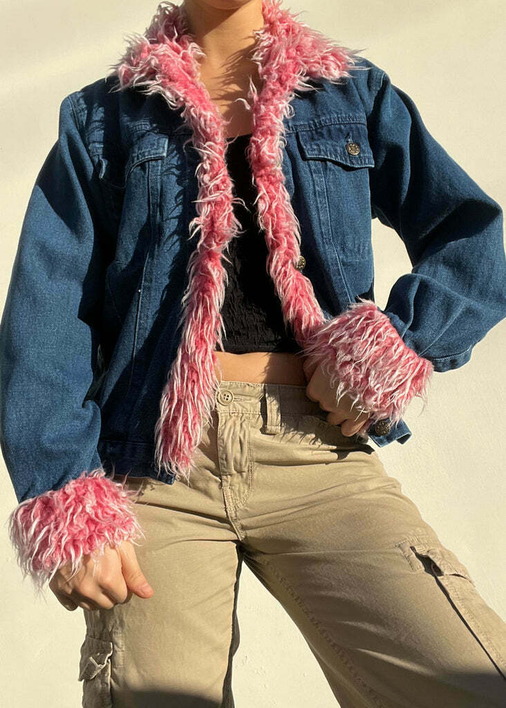 The Hottest Trend Pink Fur Denim Jacket