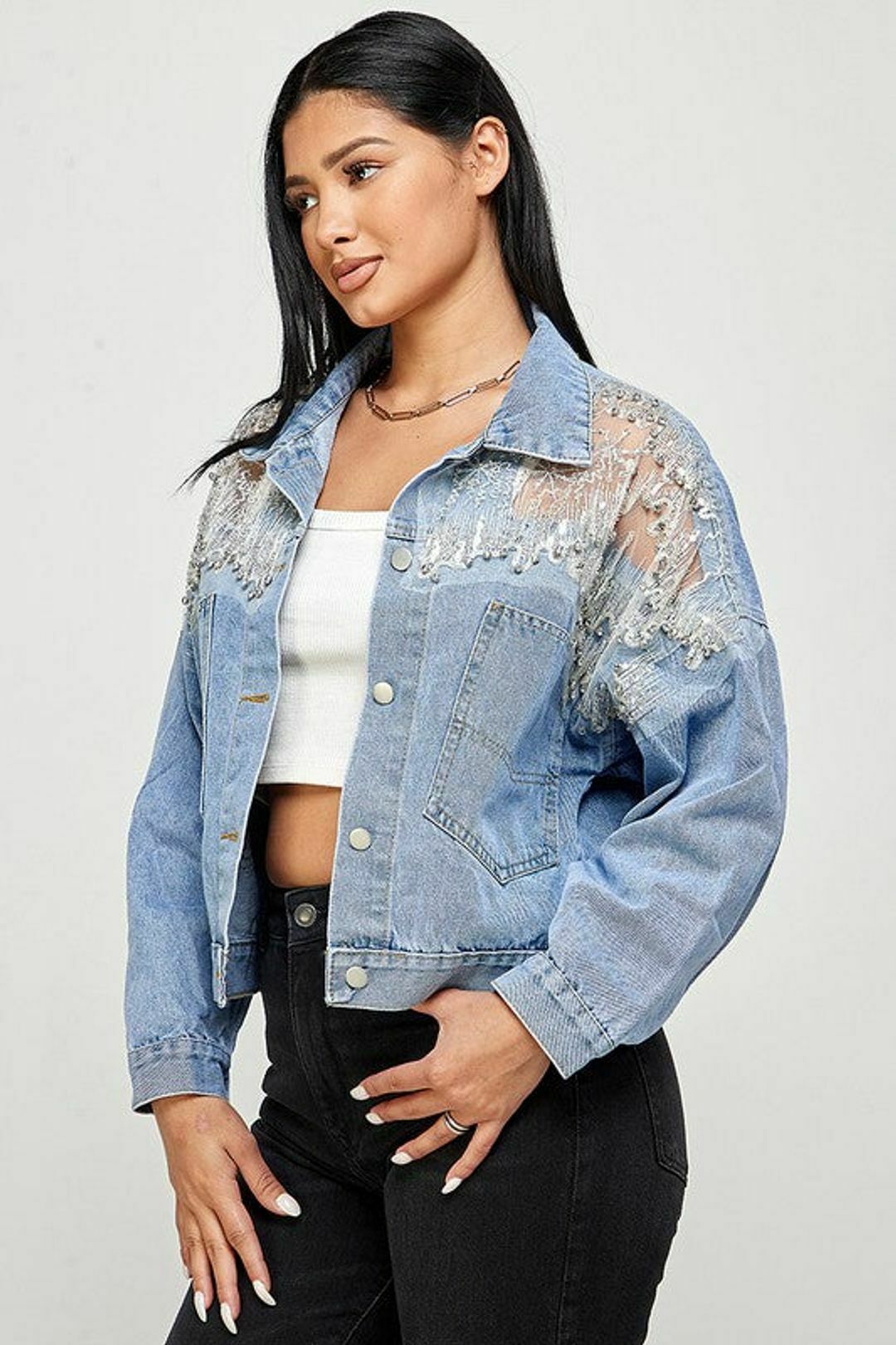 Rhinestone Denim Jacket Plus Size The Perfect Sparkly Addition to Your Wardrobe