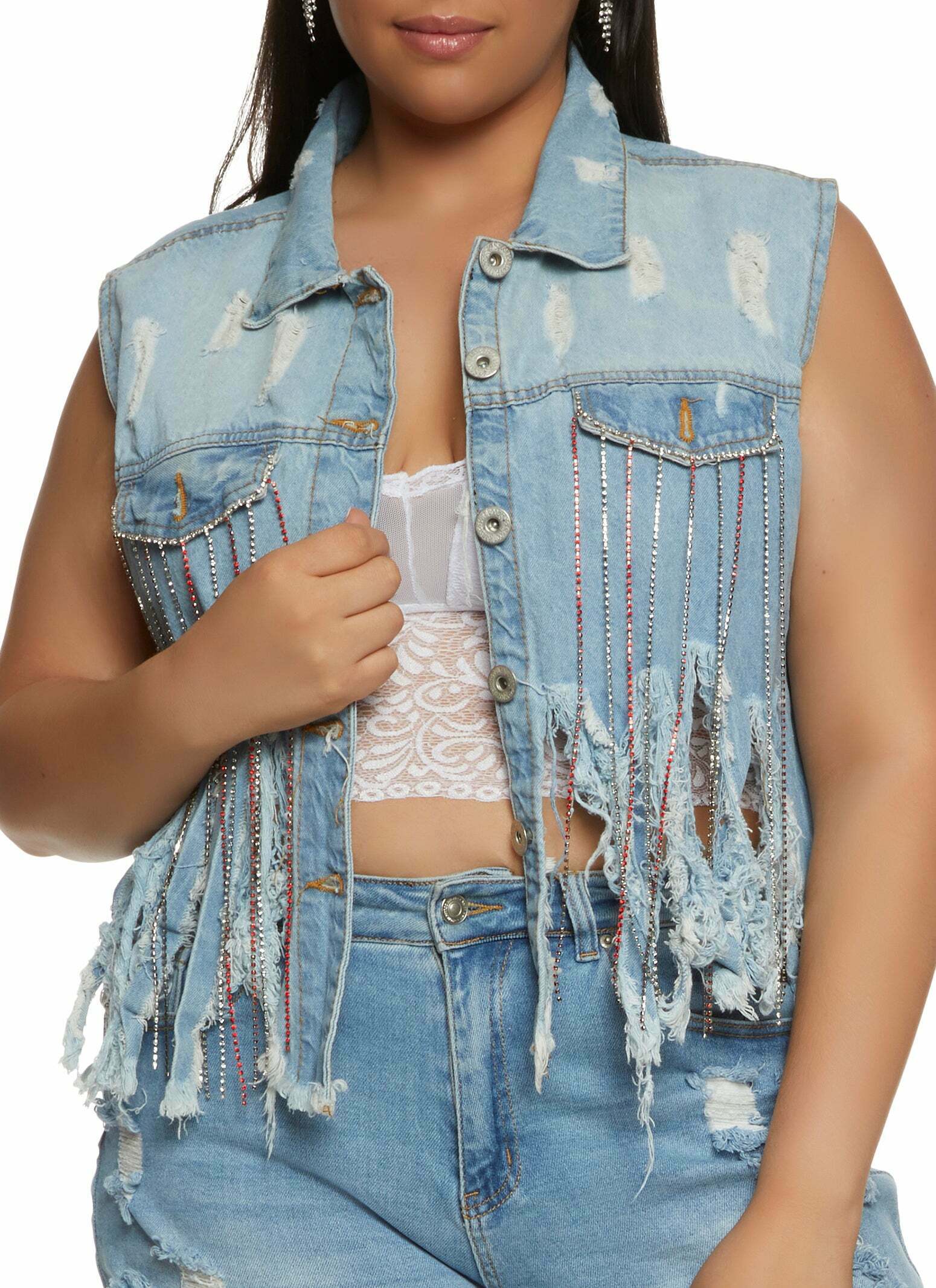 Rhinestone Denim Jacket Plus Size The Perfect Sparkly Addition to Your Wardrobe