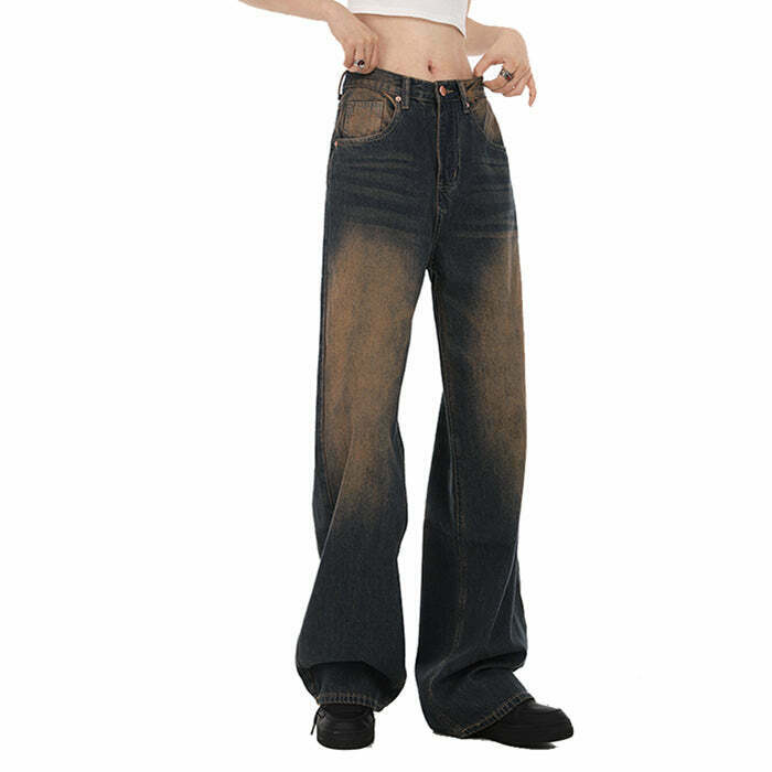 90s Y2K Washed Brown Jeans - Retro Grunge, Hip Hop, and Summer Party Outfits