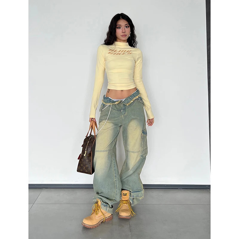 American Retro High Waist Oversized Jeans Pants - Casual Baggy Y2K Wide Leg Grunge Hip-hop Style Loose Denim