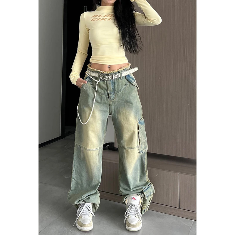 American Retro High Waist Oversized Jeans Pants - Casual Baggy Y2K Wide Leg Grunge Hip-hop Style Loose Denim