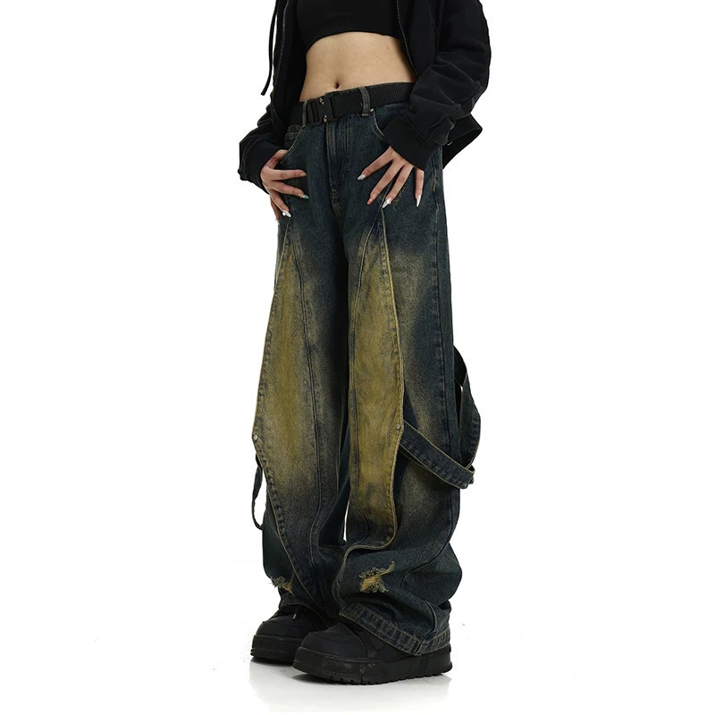 American Retro High Waist Straight Jeans - Vintage Y2K Grunge Oversized Denim Trouser