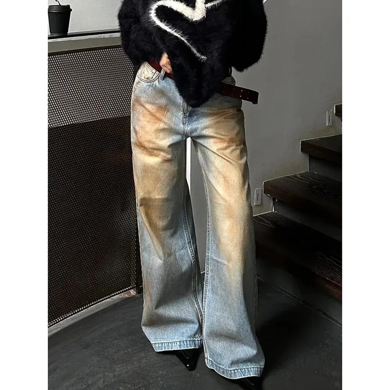 American Retro High Waist Straight Jeans - Vintage Y2K Grunge Oversized Denim Trouser