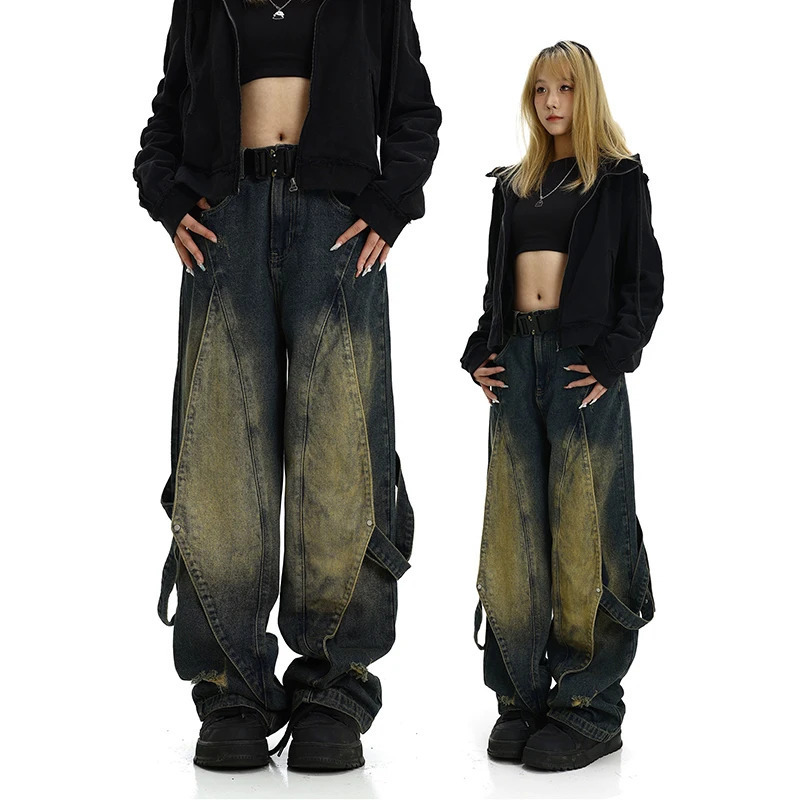 American Retro High Waist Straight Jeans - Vintage Y2K Grunge Oversized Denim Trouser