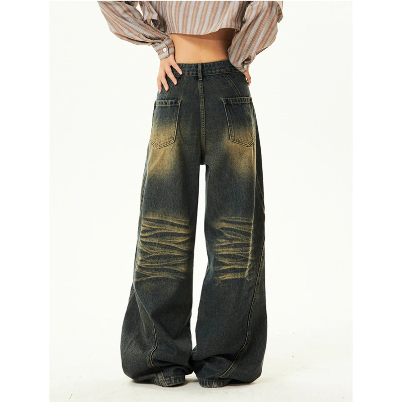 American Retro High Waist Straight Jeans - Vintage Y2K Grunge Style