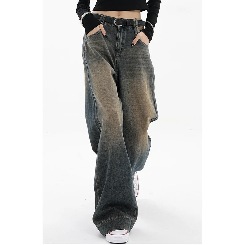 American Retro High Waist Straight Jeans - Y2K Grunge Streetwear Denim Trouser