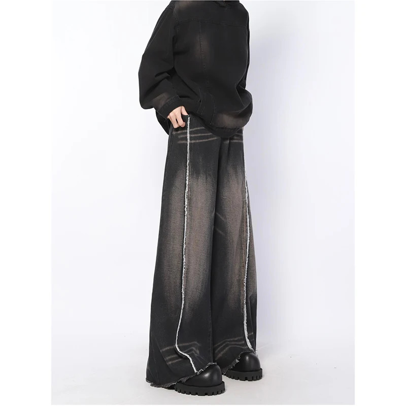 American Vintage Black High Waist Y2K Loose Fit Jeans - Women's Baggy Wide Leg Denim Trouser