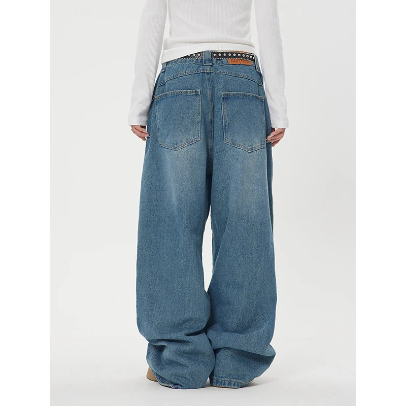 American Vintage Blue Cargo Jeans - Y2K High Waist Pocket Straight Pants