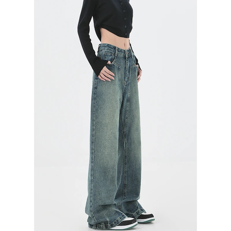 American Vintage High Waist Oversized Jeans - Casual Baggy Y2K Wide Leg Grunge Streetwear Blue Denim Trous