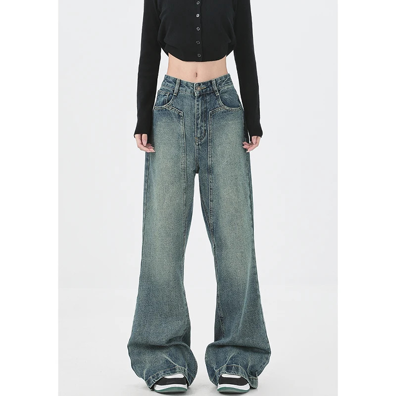 American Vintage High Waist Oversized Jeans - Casual Baggy Y2K Wide Leg Grunge Streetwear Blue Denim Trous