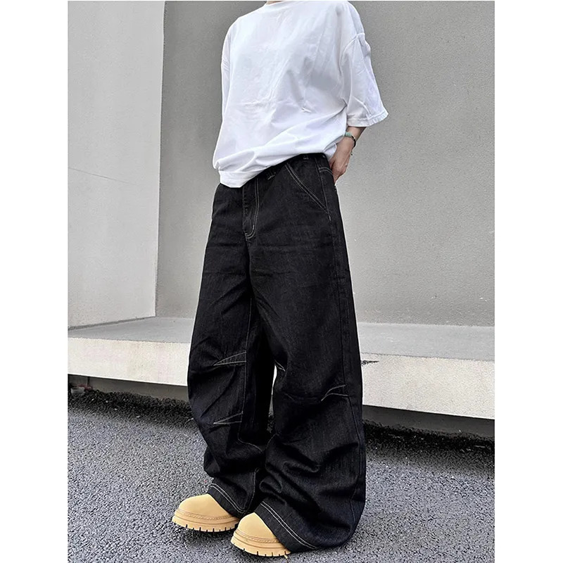 American Vintage High Waist Oversized Jeans - Casual Baggy Y2K Wide Leg Grunge Streetwear Blue Denim Trous