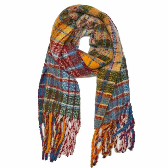 Autumn Feels Plaid Wool Scarf - Y2K & 90s Fashion, Grunge, Retro, Past