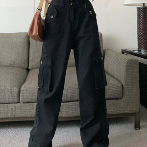 Baggy Y2K Denim Cargo Pants - 90s Grunge, Retro Style, Y2K Summer Outfits,