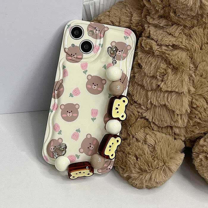 Bear Beaded Chain iPhone Case - Y2K & 90s Fashion Accessory for Retro, Grunge, and