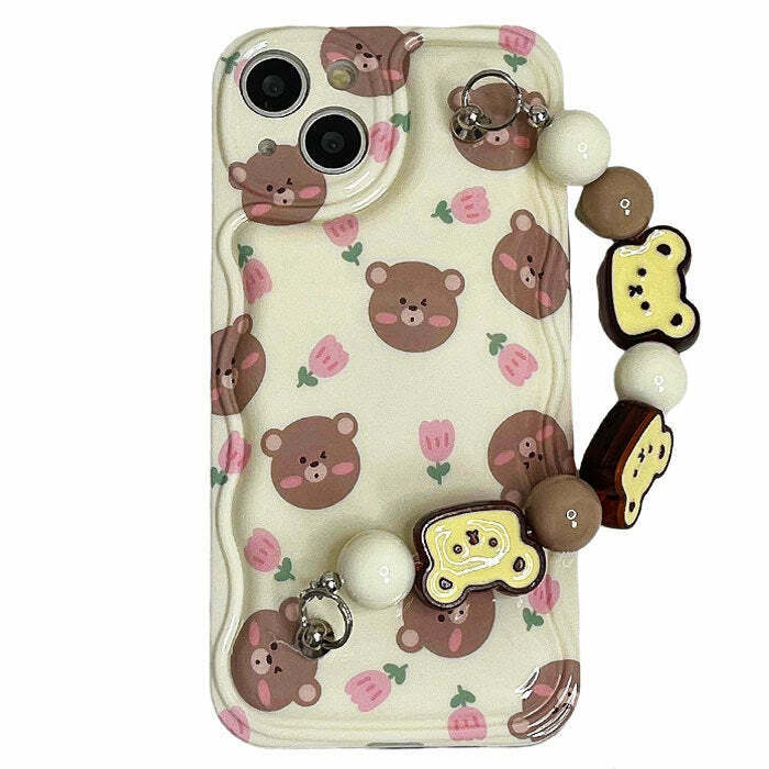 Bear Beaded Chain iPhone Case - Y2K & 90s Fashion Accessory for Retro, Grunge, and