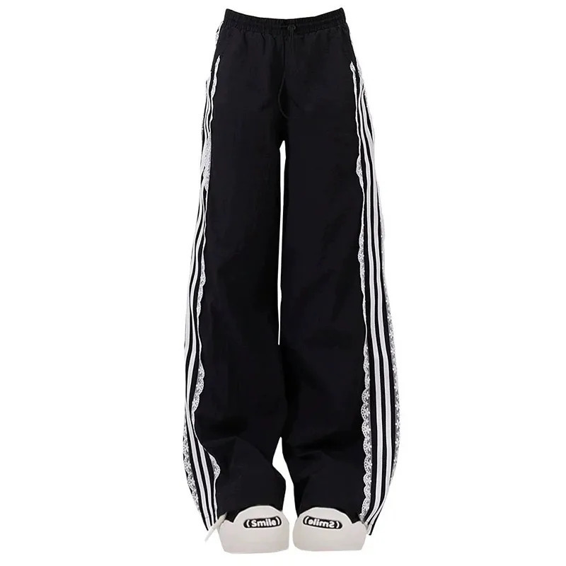 Black Gothic Flare Pants - Y2K Streetwear Aesthetic High Waist Sweatpants