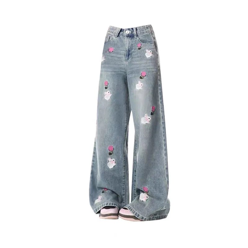 Blossom Breeze Wide-Leg Denim - Y2K & 90s Fashion, Grunge, Retro, Summer &