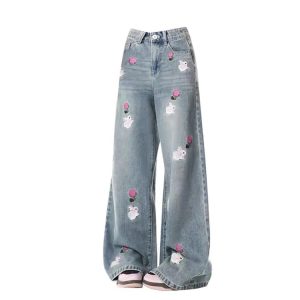 Blossom Breeze Wide-Leg Denim - Y2K & 90s Fashion, Grunge, Retro, Summer &