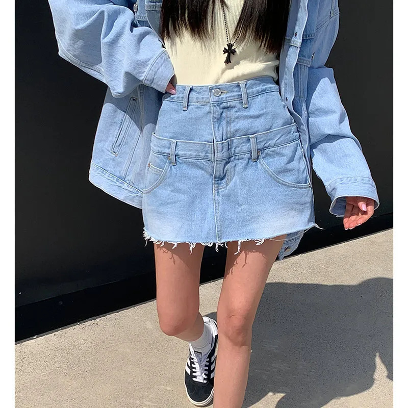 Blue A-line Denim Skirt - Vintage Y2k Mini Jean Skirt for Summer Streetwear