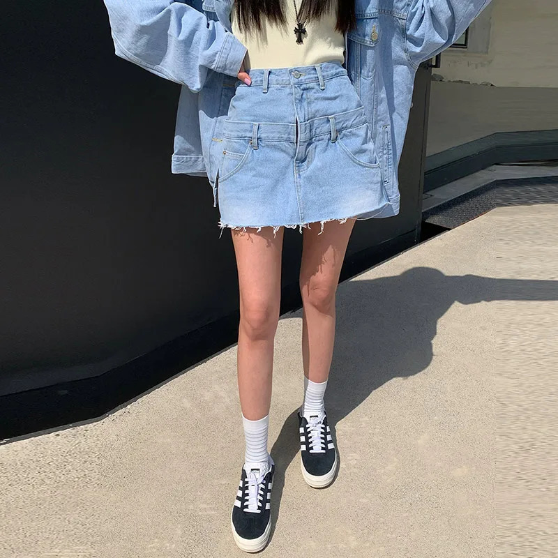 Blue A-line Denim Skirt - Vintage Y2k Mini Jean Skirt for Summer Streetwear