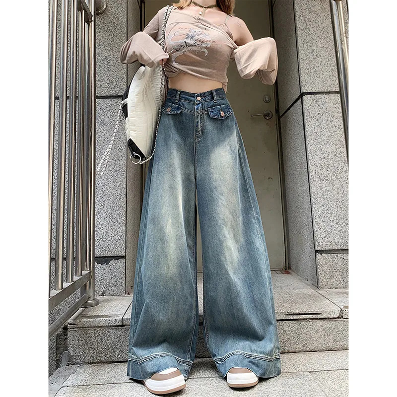 Blue Baggy Jeans: Vintage Y2K Denim Trousers for Women - Harajuku Style, High Waist,