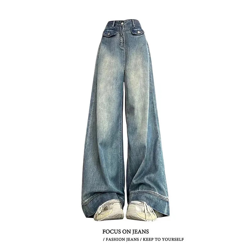 Blue Baggy Jeans: Vintage Y2K Denim Trousers for Women - Harajuku Style, High Waist,