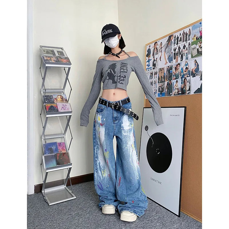 Blue Baggy Jeans: Vintage Y2K Streetwear High Waist Oversize Denim Pants