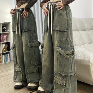 Blue Cargo Pants - Vintage High-Waisted Y2K Style Fashion for Women