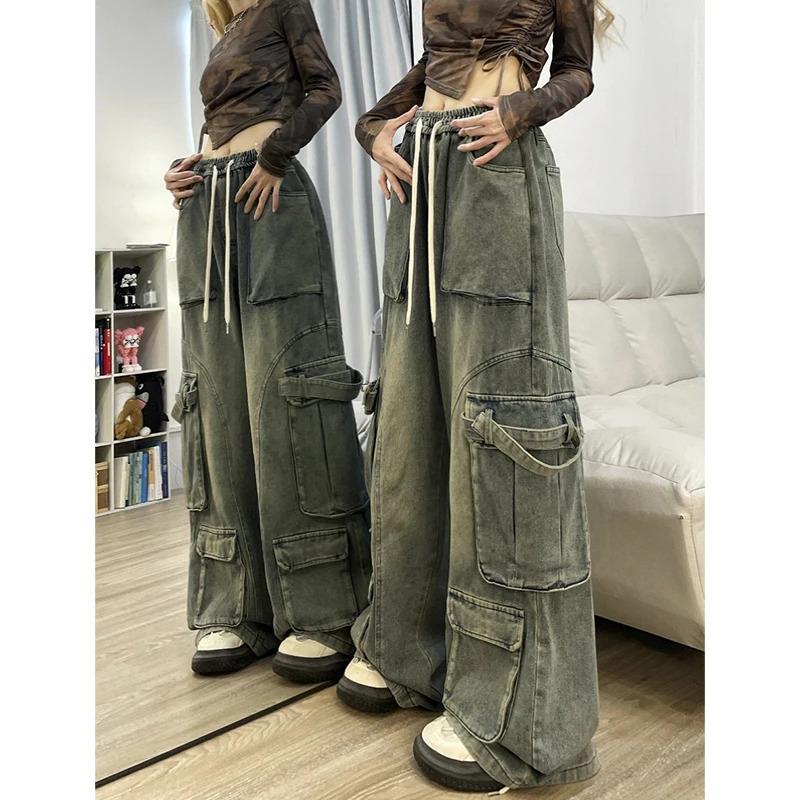 Blue Cargo Pants - Vintage High-Waisted Y2K Style Fashion for Women