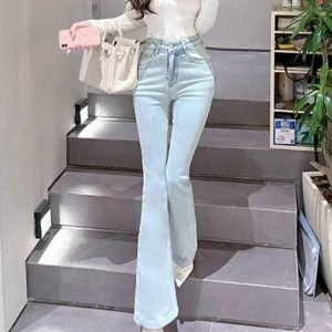 Blue High Waist Flare Jeans - Y2K & 90s Fashion, Retro Grunge, Summer & Party Outfits