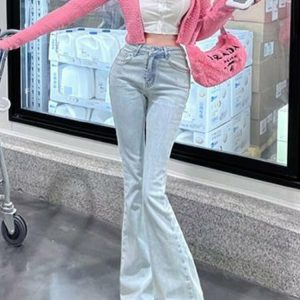 Blue High Waist Flare Jeans - Y2K & 90s Fashion, Retro Grunge, Summer & Party Outfits