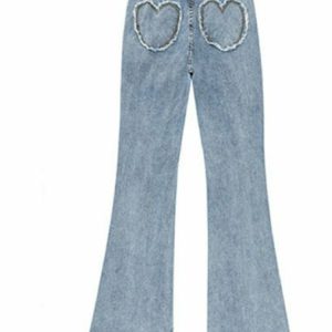 Blue High Waist Flare Jeans - Y2K & 90s Fashion, Retro Grunge, Summer & Party Outfits