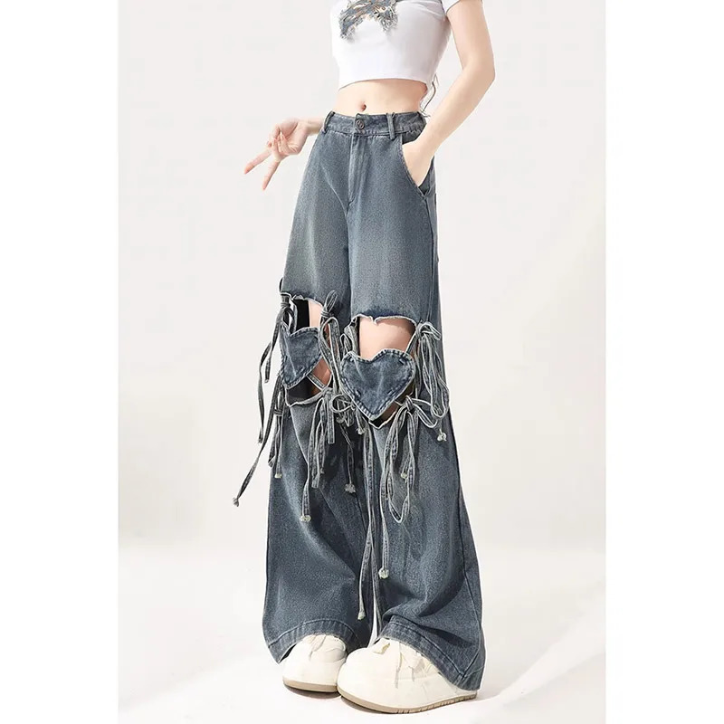 Blue Y2k Jeans: Vintage Denim Trousers for 90s Aesthetic Streetwear