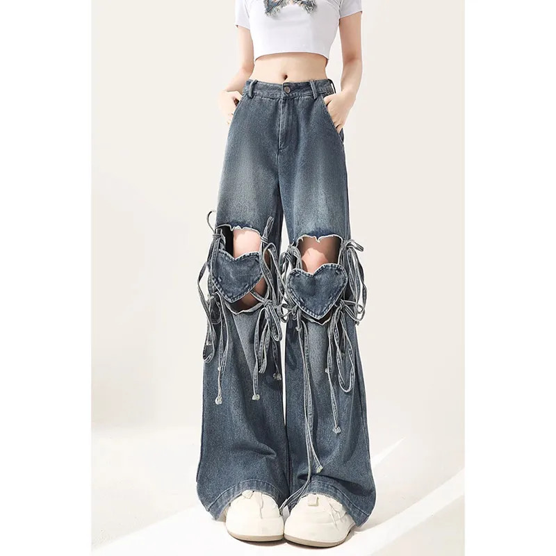 Blue Y2k Jeans: Vintage Denim Trousers for 90s Aesthetic Streetwear