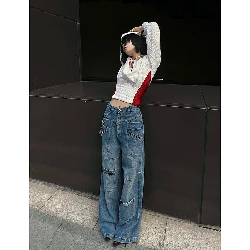 Blue Y2k Ripped Jeans: Vintage Aesthetic Denim Trousers