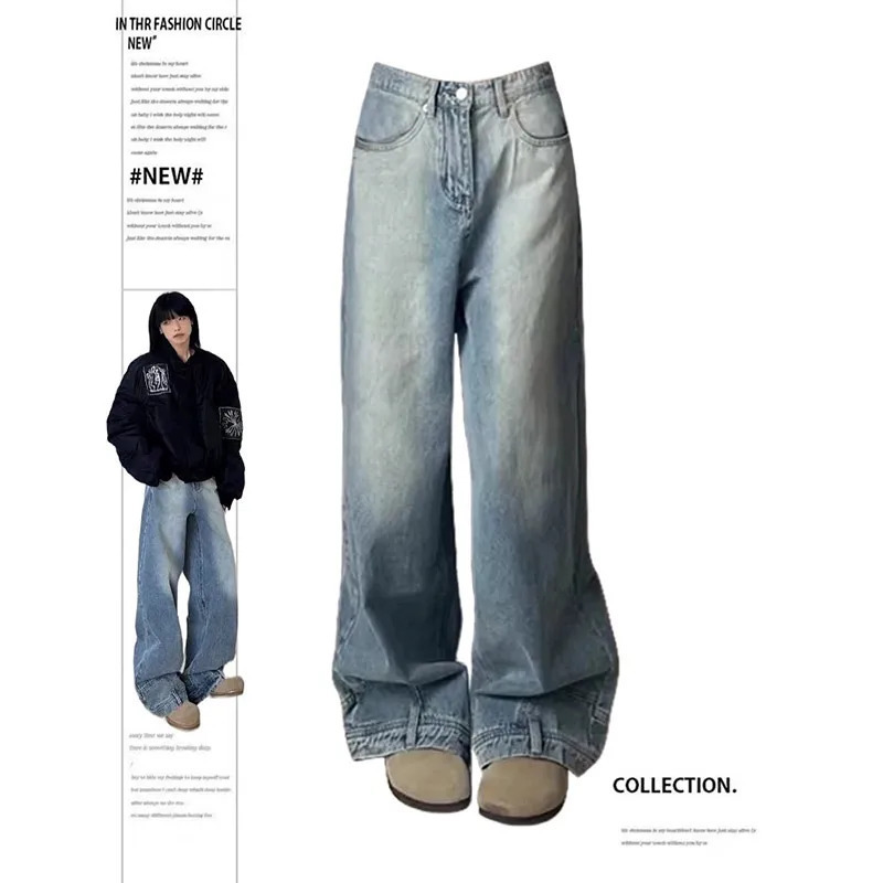 Blue Y2K Vintage Oversize Denim Jeans - Women's High Waist Baggy Pants