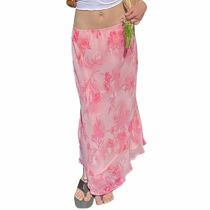 Bohemian Pink Floral Skirt - Y2K Summer Outfit, 90s Fashion, Grunge, Retro Style