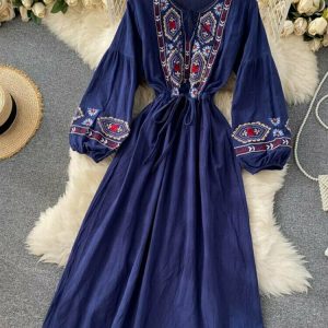 Boho Embroidered Long Dress - Y2K Summer Outfit, 90s Fashion, Grunge, Retro Style