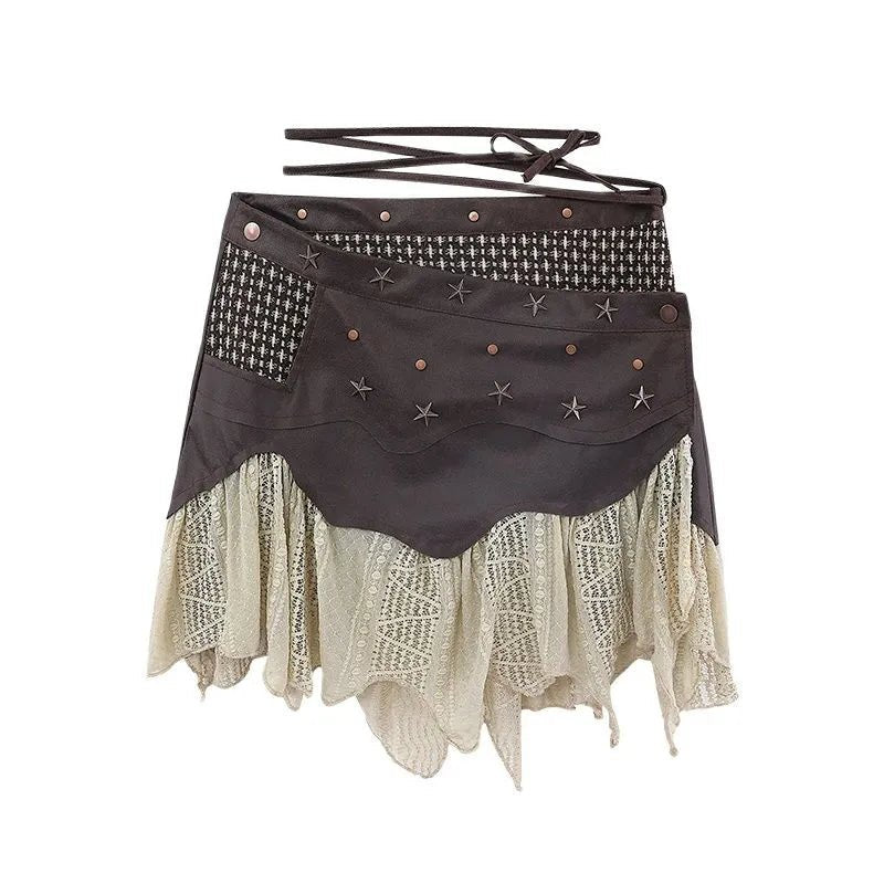 "Boho Stardust Wrap Skirt - Y2K & 90s Fashion, Grunge, Retro, Summer &