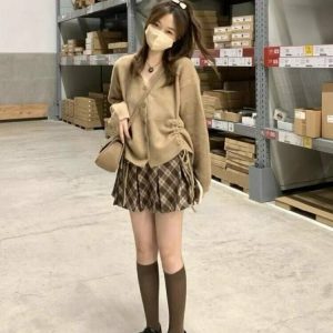 Brown Plaid Preppy Mini Skirt - Y2K Summer Outfit, 90s Fashion, Grunge, Retro Style