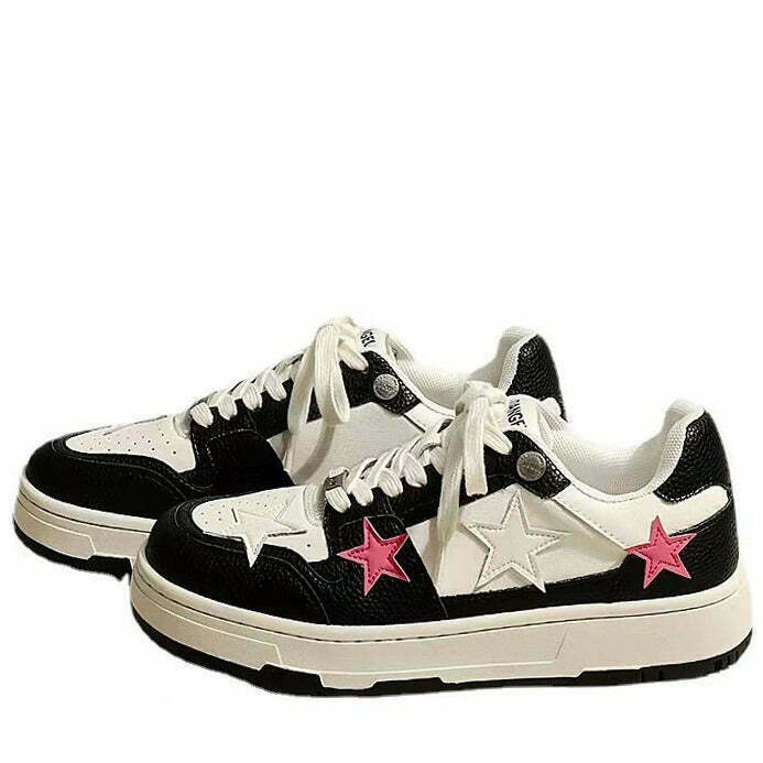 Bubblegum Pink Star Sneakers - Y2K & 90s Fashion, Grunge, Retro, Hip Hop, Summer Out