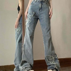 Butterfly Aesthetic Y2K Flare Jeans - Retro 90s Grunge Summer Outfit, Y2K Fashion Essentials