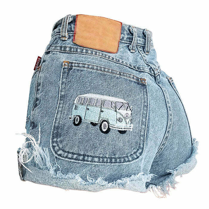 California Dreamin' Embroidery Shorts - Y2K Summer, 90s Fashion, Grunge, Retro, Pastel