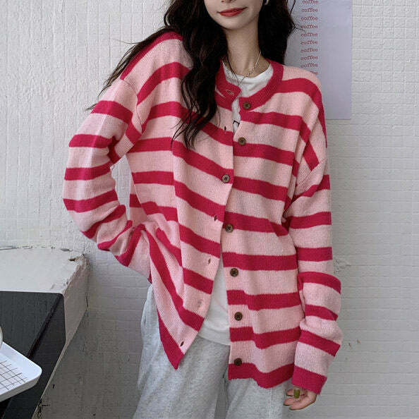 Candy Crush Striped Cardigan - Y2K Summer & 90s Fashion, Grunge, Retro, Pastel Goth