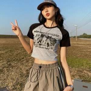 Cat Print Y2k Crop Top - Retro 90s Grunge Summer Outfit, Y2k Fashion, Baby Tees