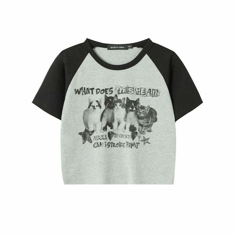 Cat Print Y2k Crop Top - Retro 90s Grunge Summer Outfit, Y2k Fashion, Baby Tees