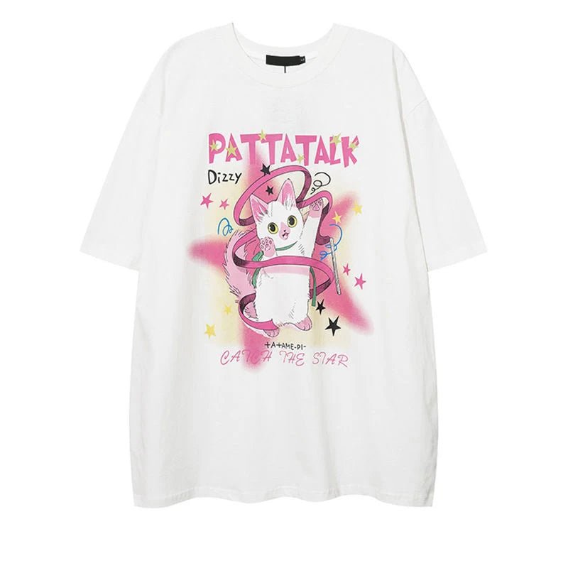 "Cat Print Y2K T-Shirt - Retro 90s Grunge, Summer Outfits, Y2K Fashion,